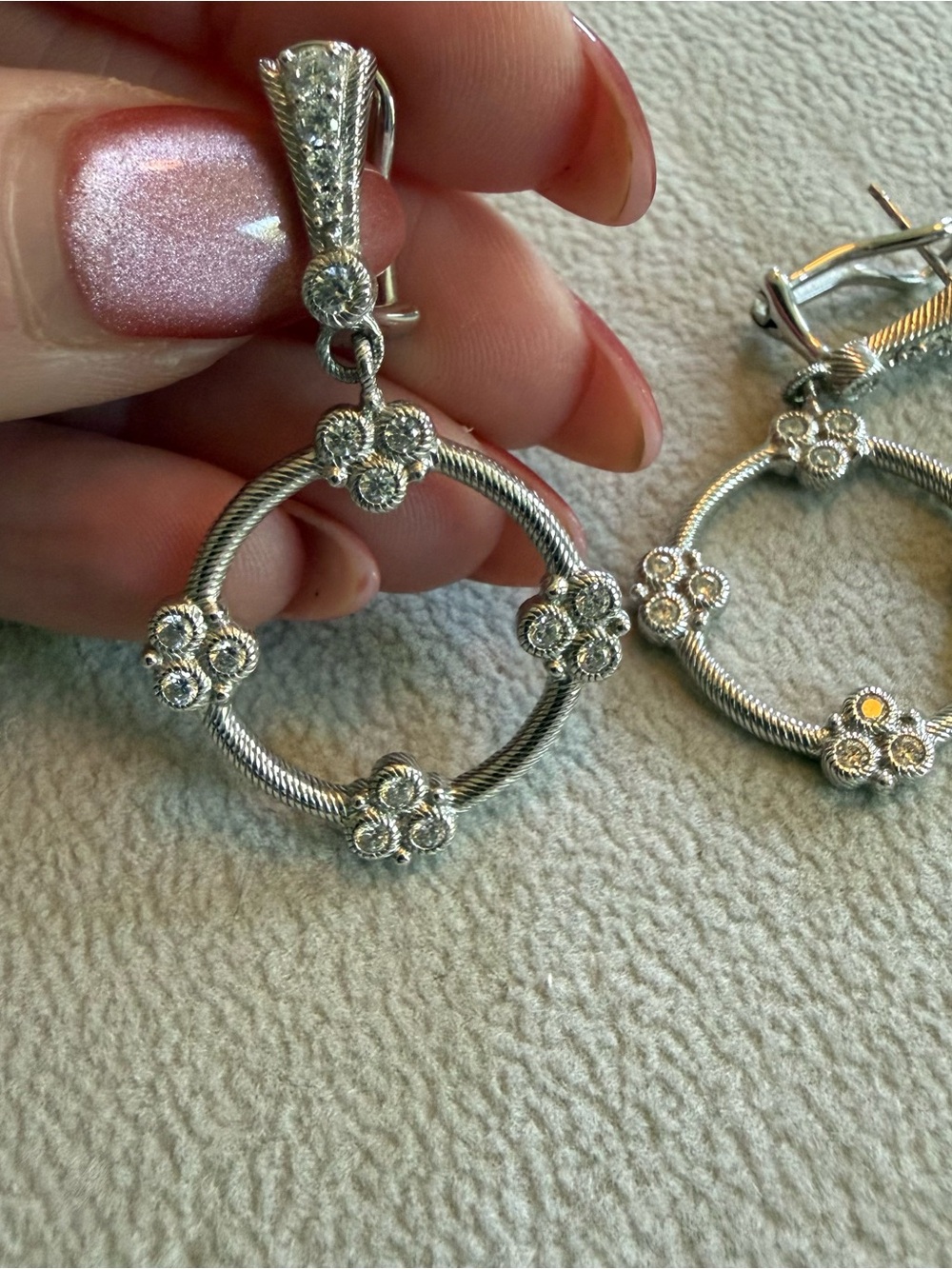 Judith Ripka Garland Sterling Silver/CZ Front-Facing Dangle Hoop